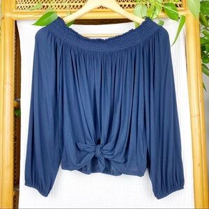 BAILEY 44 Navy‎ Blue off shoulder blouse tie waist​​​​​